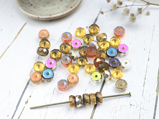 *50* 6x3mm Topaz Rainbow Vitrail Fire Polished Heishi Beads