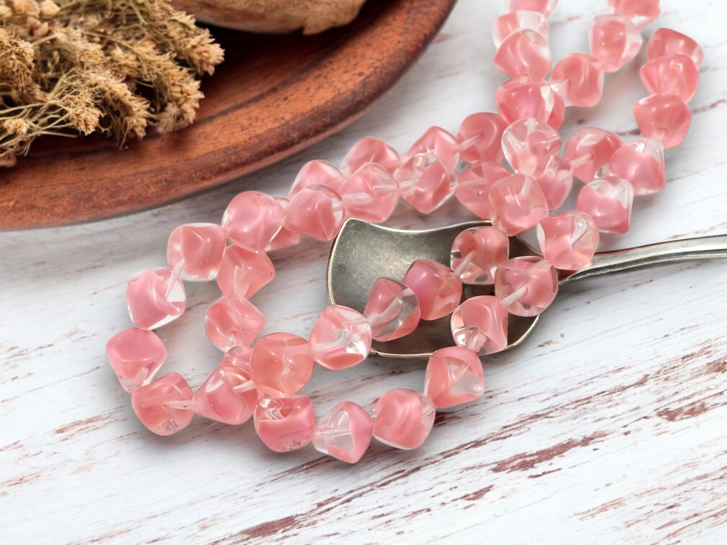*25* 10mm Pink Crystal Cloud Triangle Nugget Beads