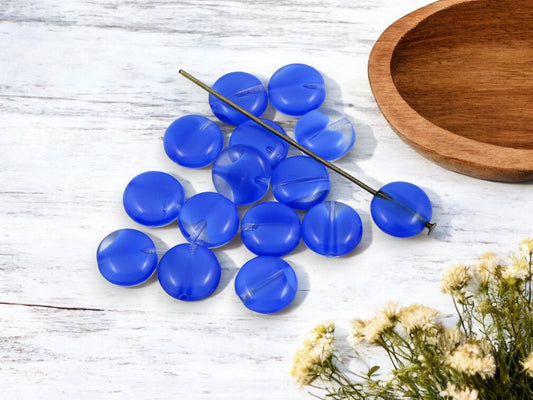*25* 10mm Blue Crystal Lentil Coin Beads