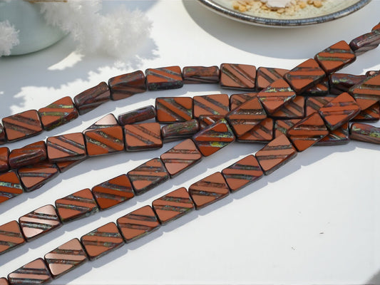 *15* 12x8mm Terra Cotta Brown Picasso Table Cut Rectangle Beads
