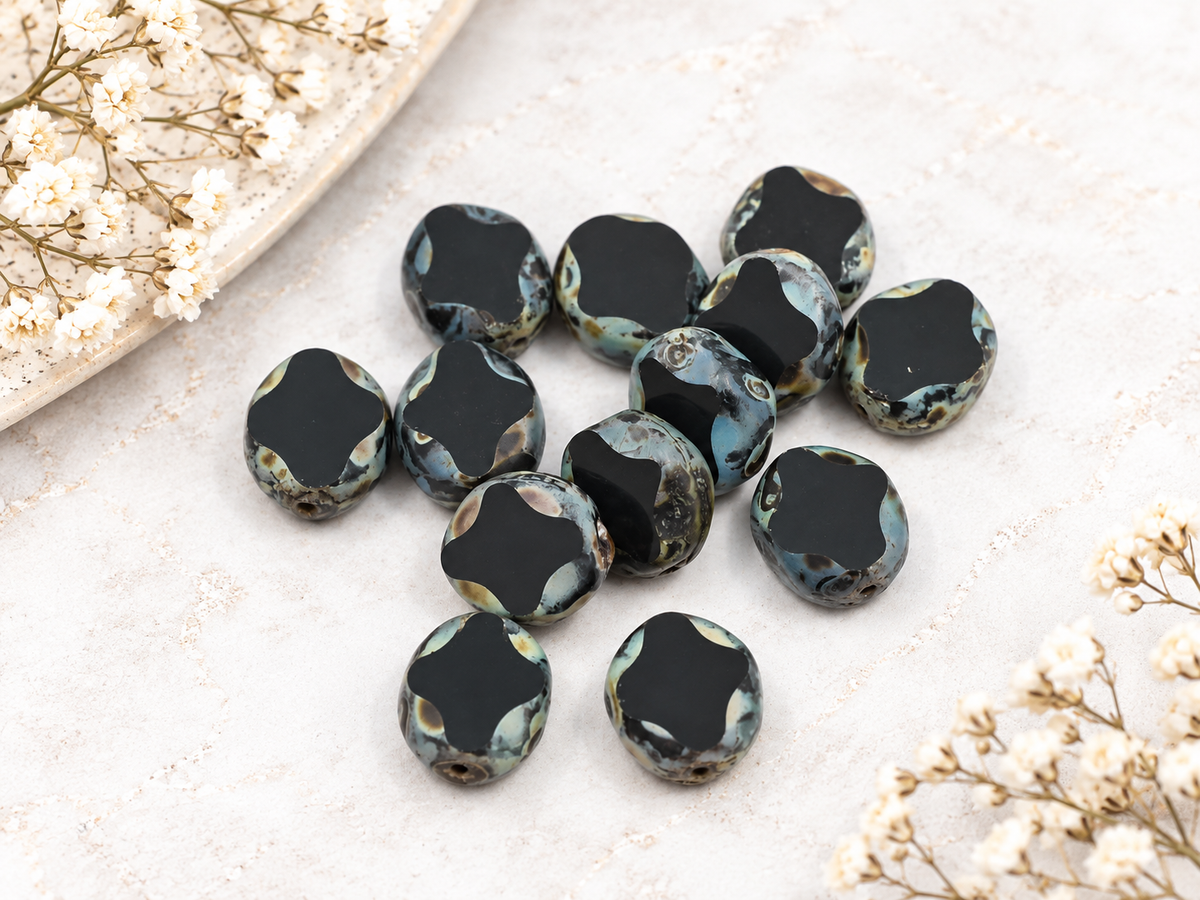 *22* 8x10mm Jet Travertine Table Cut Diamond Oval Beads