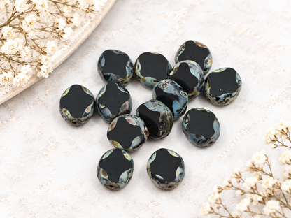 *22* 8x10mm Jet Travertine Table Cut Diamond Oval Beads