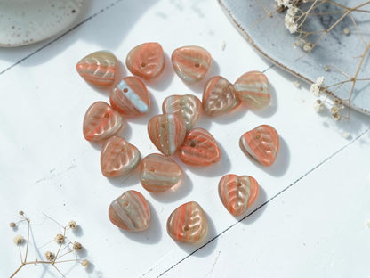 *50* 9mm Blended Burnt Orange + Turquoise Top Hole Heart Leaf Beads