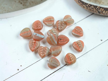 *50* 9mm Blended Burnt Orange + Turquoise Top Hole Heart Leaf Beads
