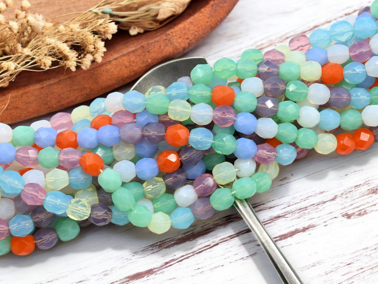*25* 6mm Mixed Opaline Glass Fire Polished Round Beads