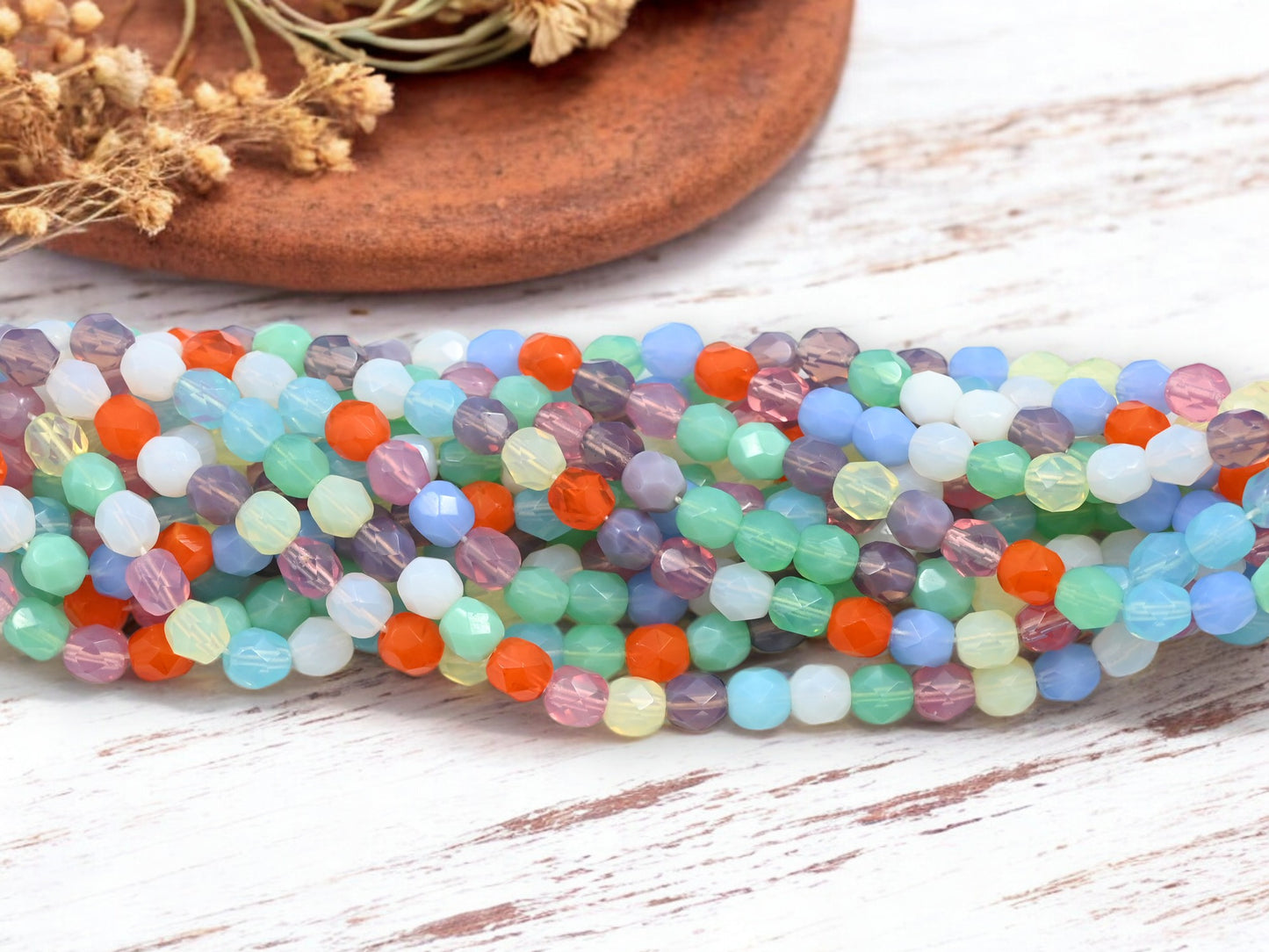 *25* 6mm Mixed Opaline Glass Fire Polished Round Beads
