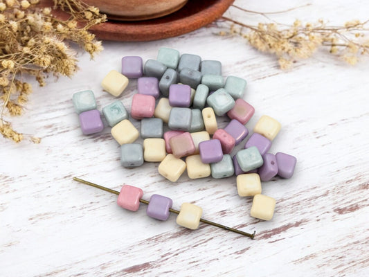 *50* 6mm Mixed Matte Pastel Tile Beads