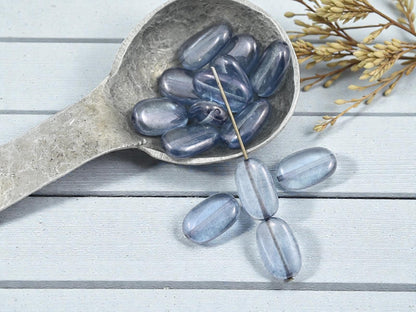 *25* 14x8mm Crystal Blue Lumi Wavy Oval Beads