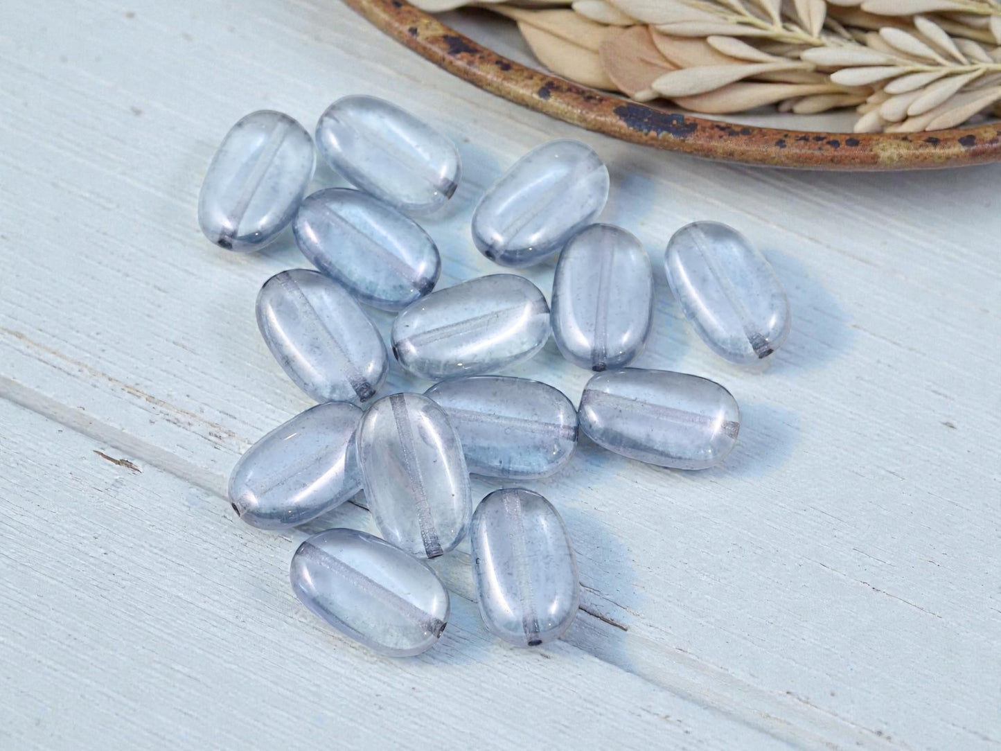 *25* 14x8mm Crystal Blue Lumi Wavy Oval Beads