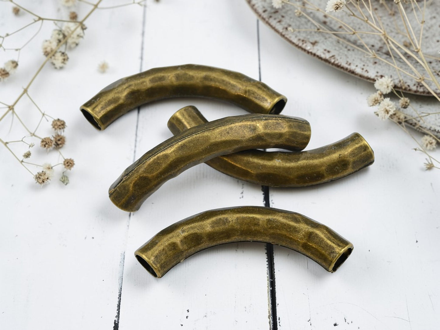 54x9mm Antique Bronze Hammered Curved Bracelet Tube