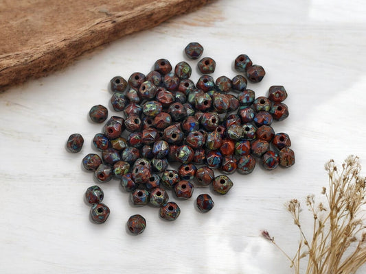 *100* 4mm Red Umber Travertine English Cut Round Beads