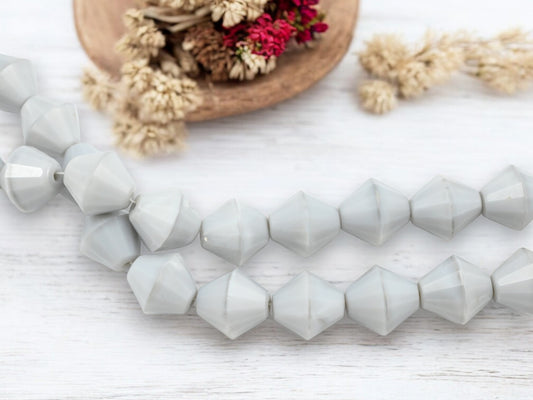 *6* 16mm Grey Silk Faceted Bicone Beads