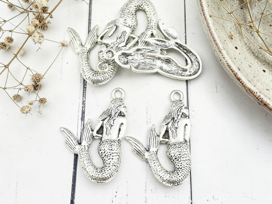 *5* 40x26mm Antique Silver Mermaid Pendants