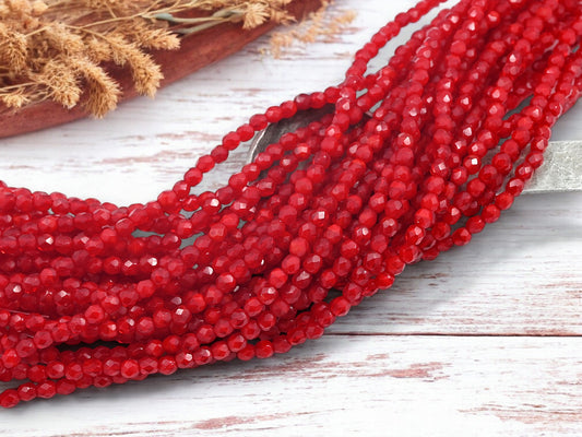 *50* 4mm Red Opaline Fire Polished Round Beads