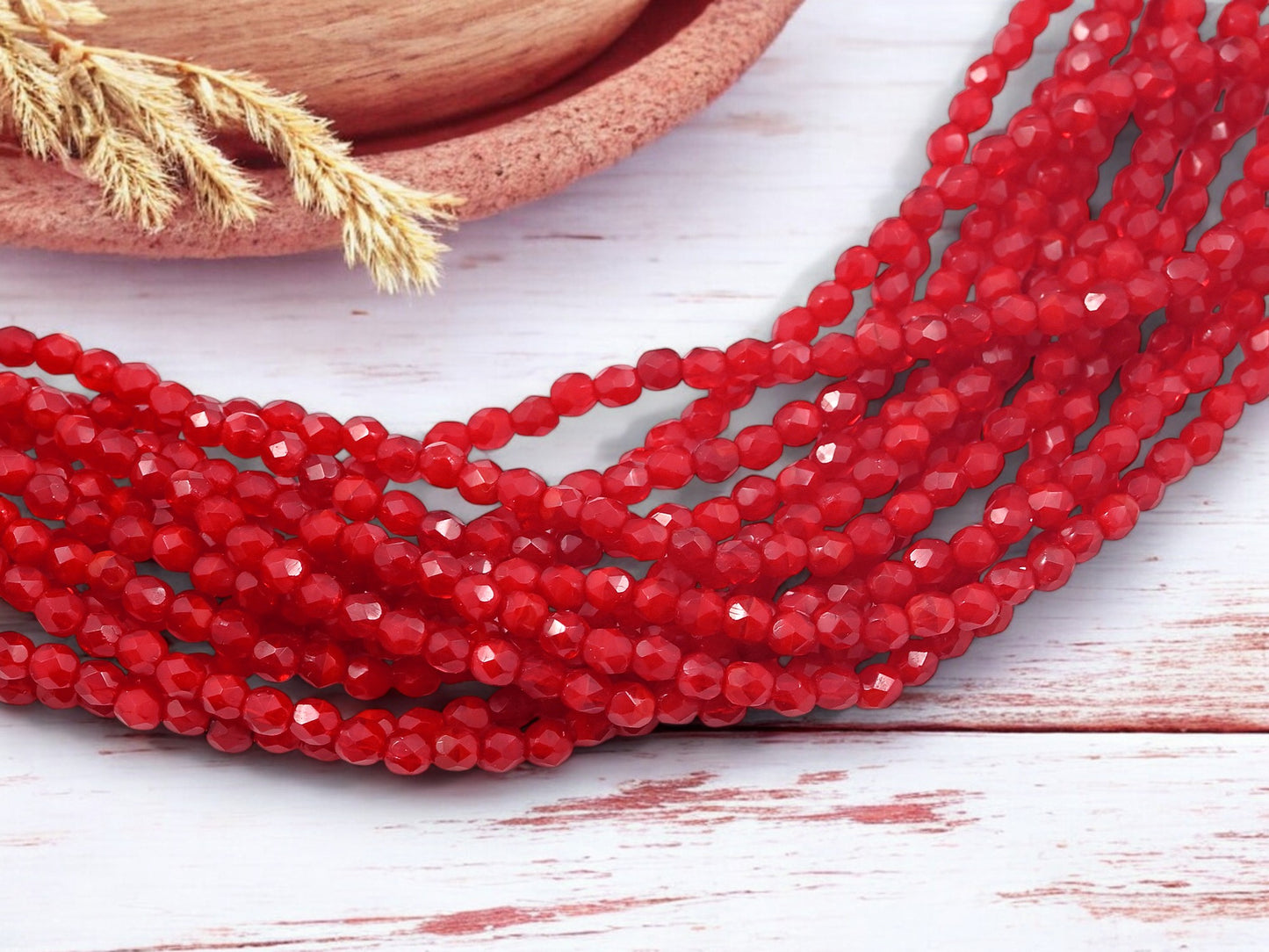 *50* 4mm Red Opaline Fire Polished Round Beads