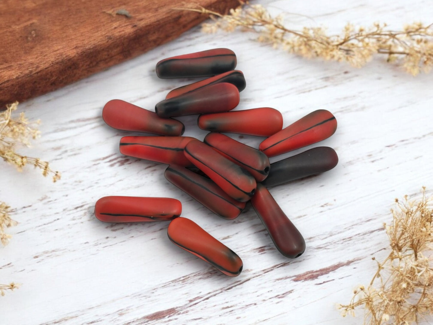 *25* 18x7mm Matte Red + Black Twisted Tube Beads