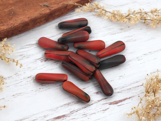 *25* 18x7mm Matte Red + Black Twisted Tube Beads