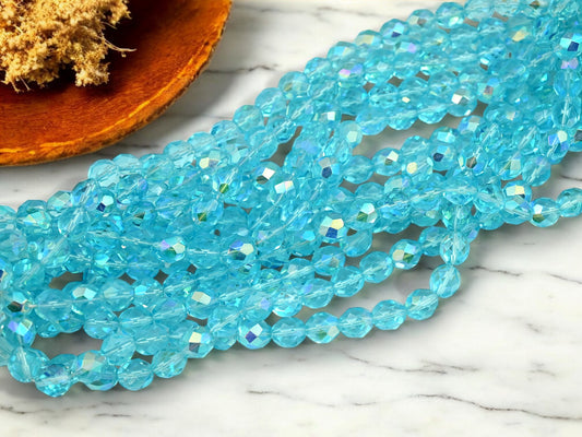 *25* 8mm Aquamarine AB Fire Polished Round Beads