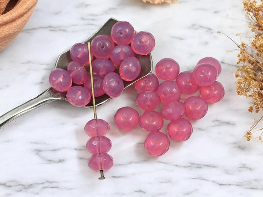 *25* 6x8mm Pink Opaline Fire Polished Rondelle Beads