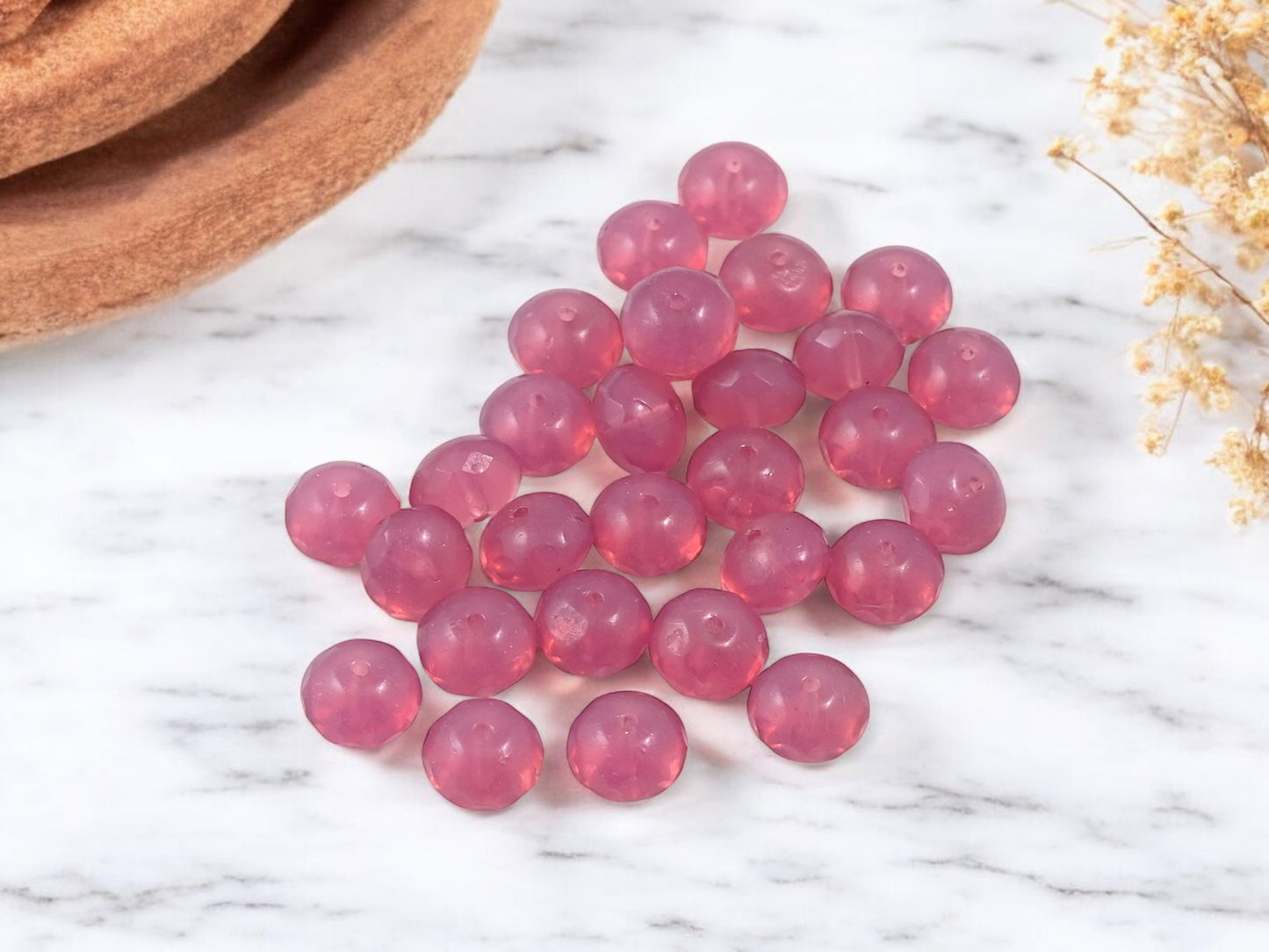 *25* 6x8mm Pink Opaline Fire Polished Rondelle Beads