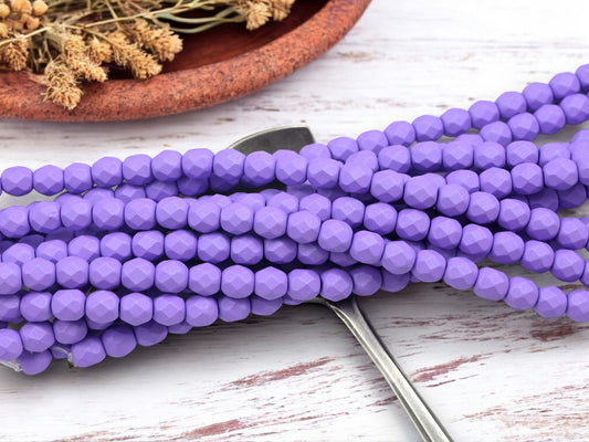 Matte Saturated Purple Fire Polished Round Beads - 4mm or 6mm