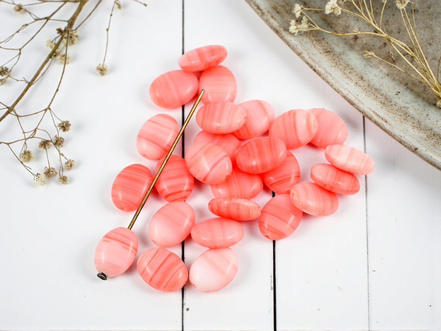 *25* 12x8mm Orange Striped Flat Oval Beads