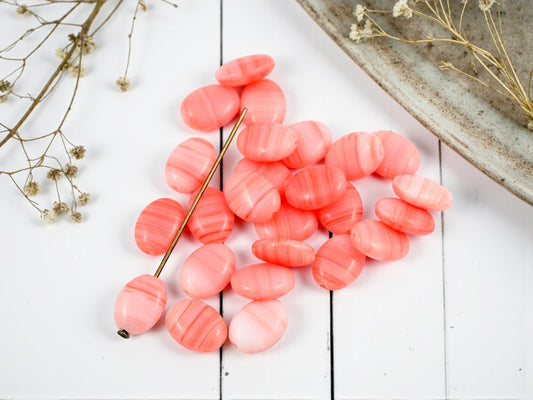 *25* 12x8mm Orange Striped Flat Oval Beads