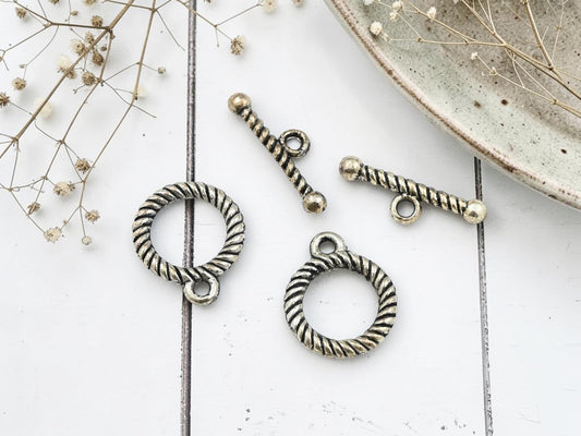 *2* 13mm Antique Silver Rope Twisted Toggle Clasps