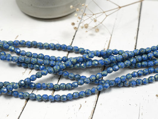*50* 4mm Azure Blue Picasso Fire Polished Round Beads