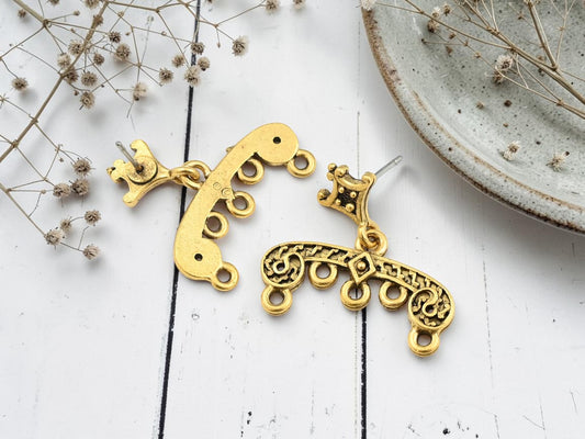 One Pair Antique Gold 5 Strand Chandelier Earrings