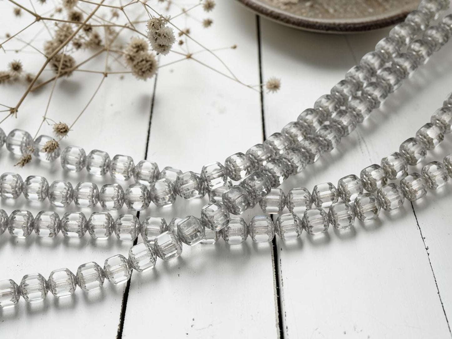 *24* 8mm Silver Hematite Washed Crystal Fire Polished Cathedral Beads