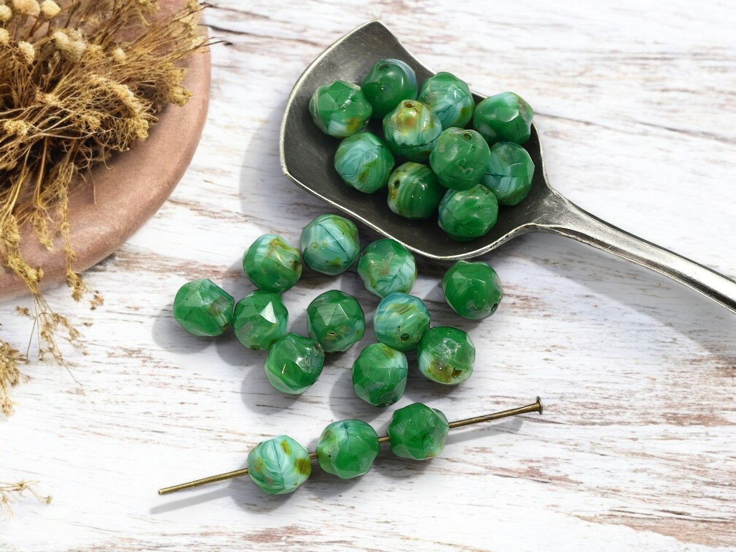 *25* 8mm Blended Turquoise Picasso Baroque Round Beads