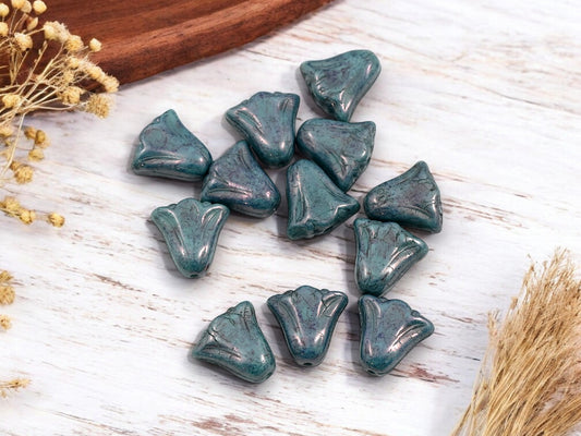 *15* 10x9mm Purple Lustered Turquoise Lily Flower Beads