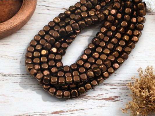 *50* 5mm Dark Bronze Rounded Cube Beads