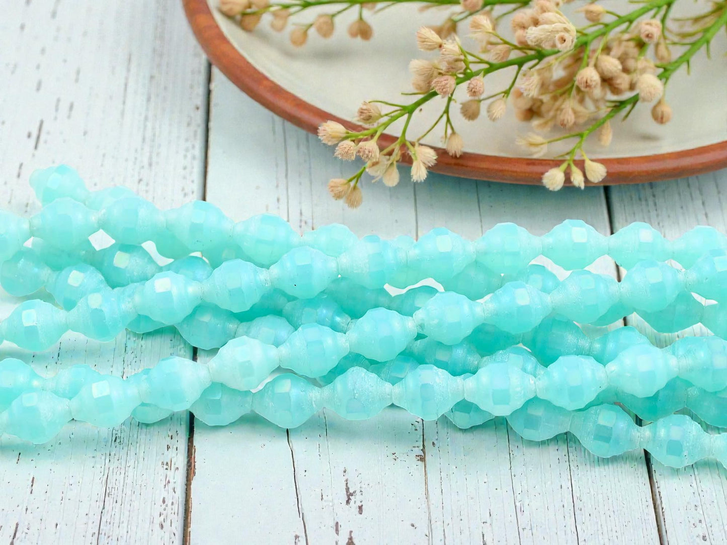*13* 9x11mm Matte Ocean Blue Opaline Iris Cathedral Beads