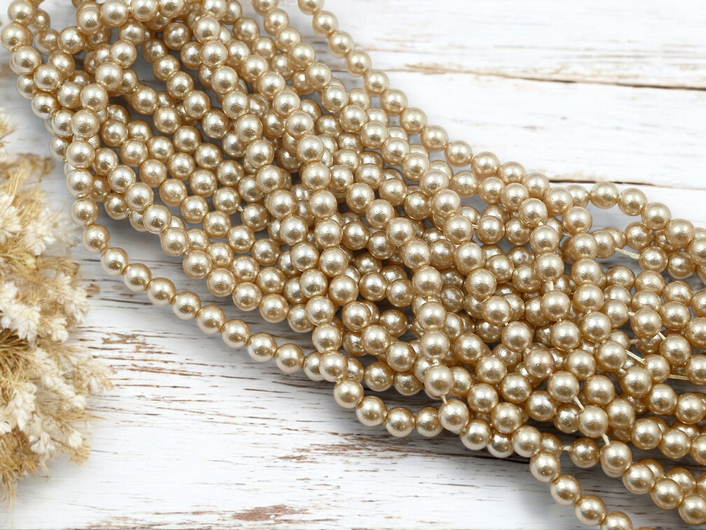 *75* 6mm Champagne Pearl Round Druk Beads