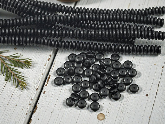 *50* 6x2mm Opaque Jet Black Smooth Rondelle Beads