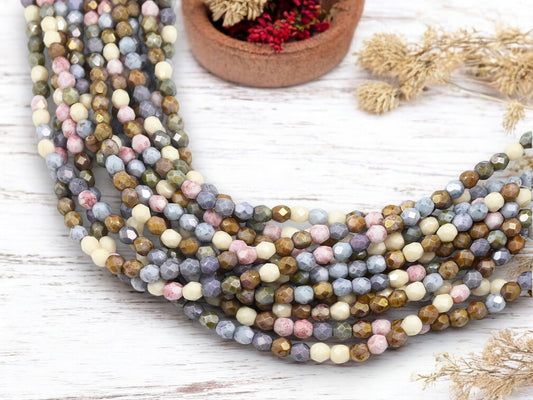 *50* 4mm Mixed Pastel Gemtone Luster Fire Polished Round Beads