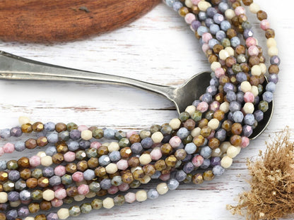 *50* 4mm Mixed Pastel Gemtone Luster Fire Polished Round Beads
