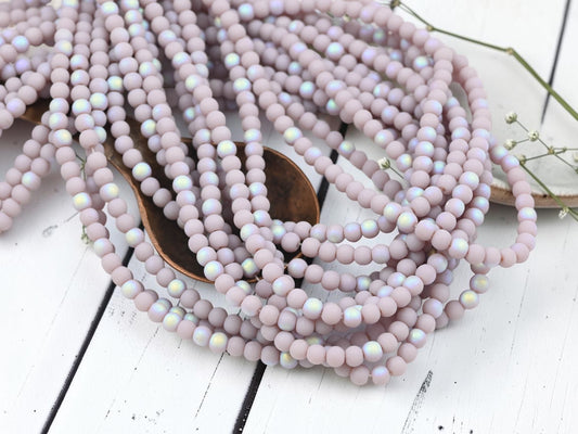 4mm Frosted Lavender AB Electroplated Round Glass Beads (15" Strand)