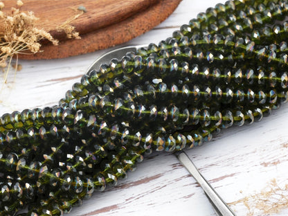 *50* 7x4mm Olive Green Celsian Fire Polished Rondelle Beads
