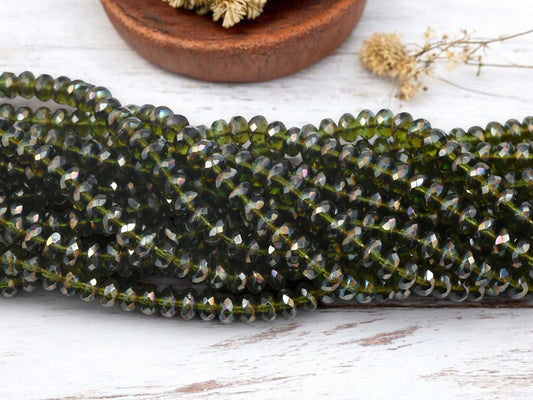 *50* 7x4mm Olive Green Celsian Fire Polished Rondelle Beads