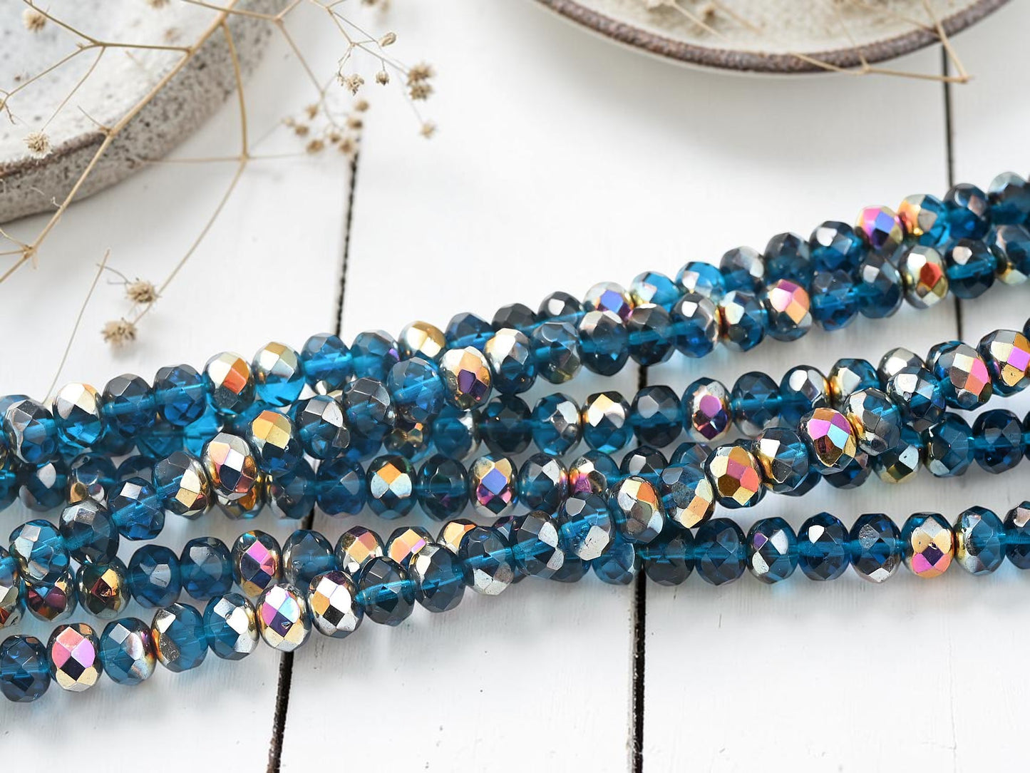 *30* 6x8mm Capri Blue Vitrail Fire Polished Rondelle Beads