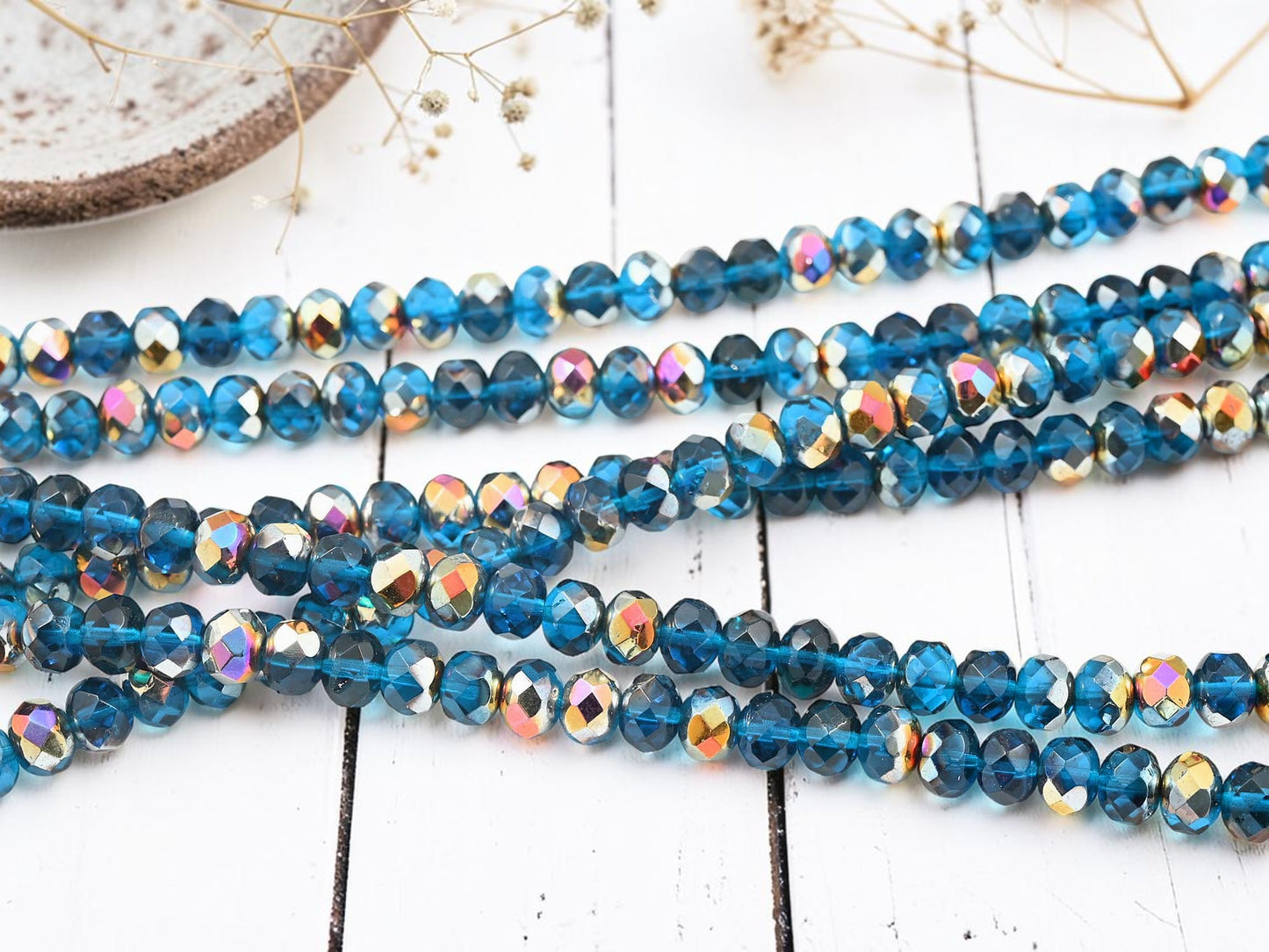 *30* 6x8mm Capri Blue Vitrail Fire Polished Rondelle Beads