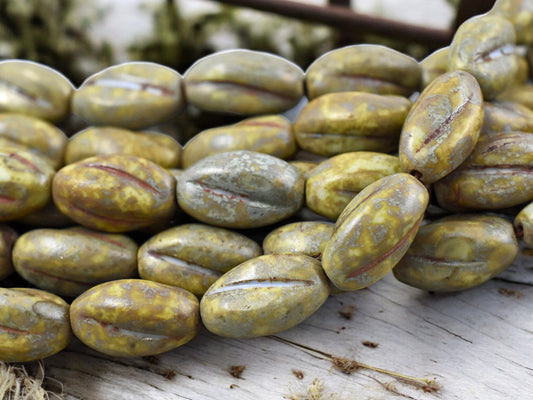 *8* 19x11mm Alabaster Khaki Picasso Coffee Bean Oval Beads