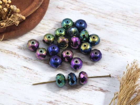*25* 6x8mm Mixed Metallic Fire Polished Rondelle Beads