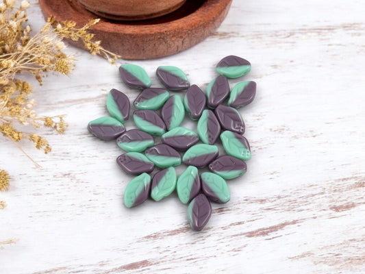 *25* 12x8mm Blended Turquoise Purple Top Drilled Leaf Beads