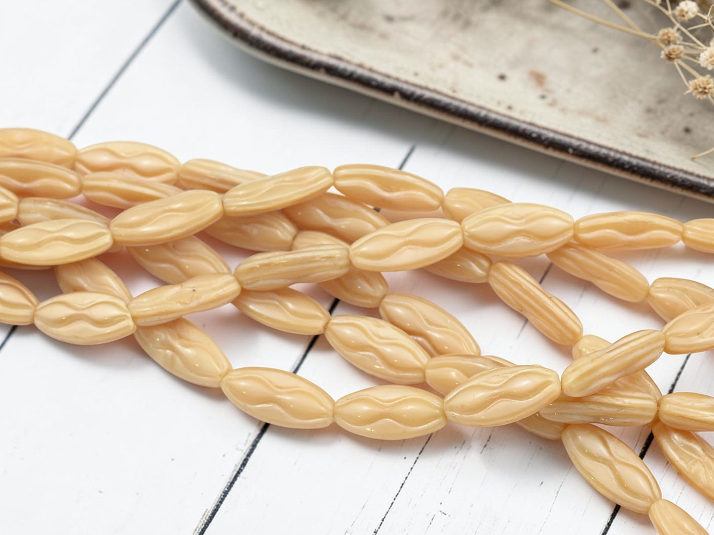 *12* 8x19mm Beige Silk Oval Beads