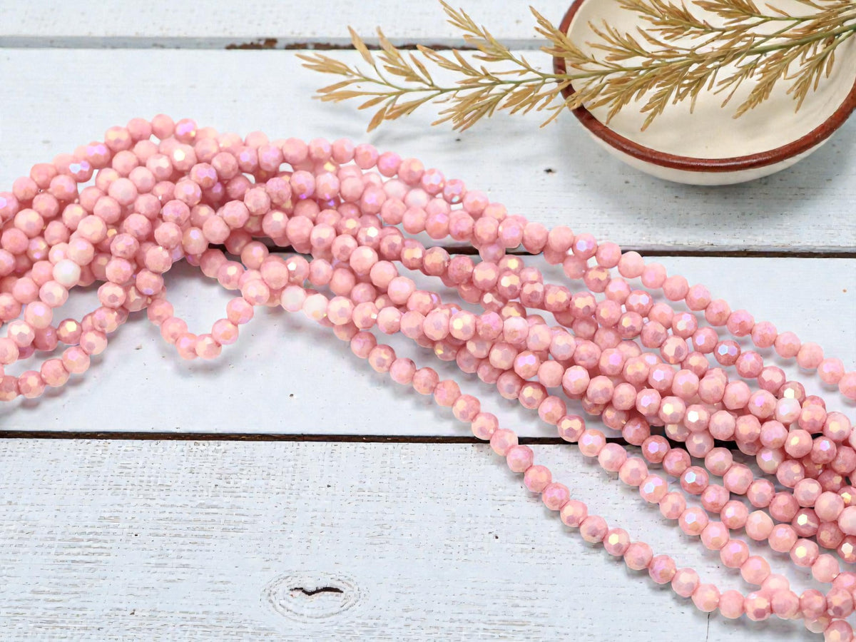 4mm Pink Luster Electroplated Faceted Round Beads (7" Strand)