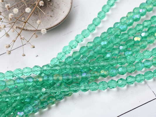 *30* 7mm Sea Green Rainbow Luster Fire Polished Round Beads